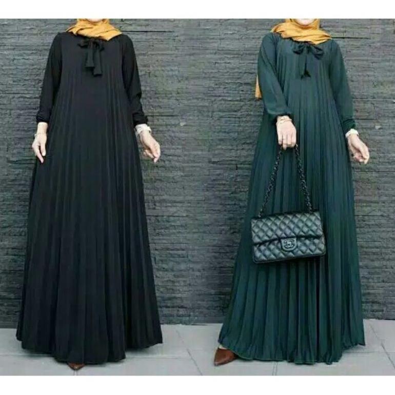 Diskon Gamis Plisket Tali Pita Jumbo/Gamis Maxy Lengan Panjang