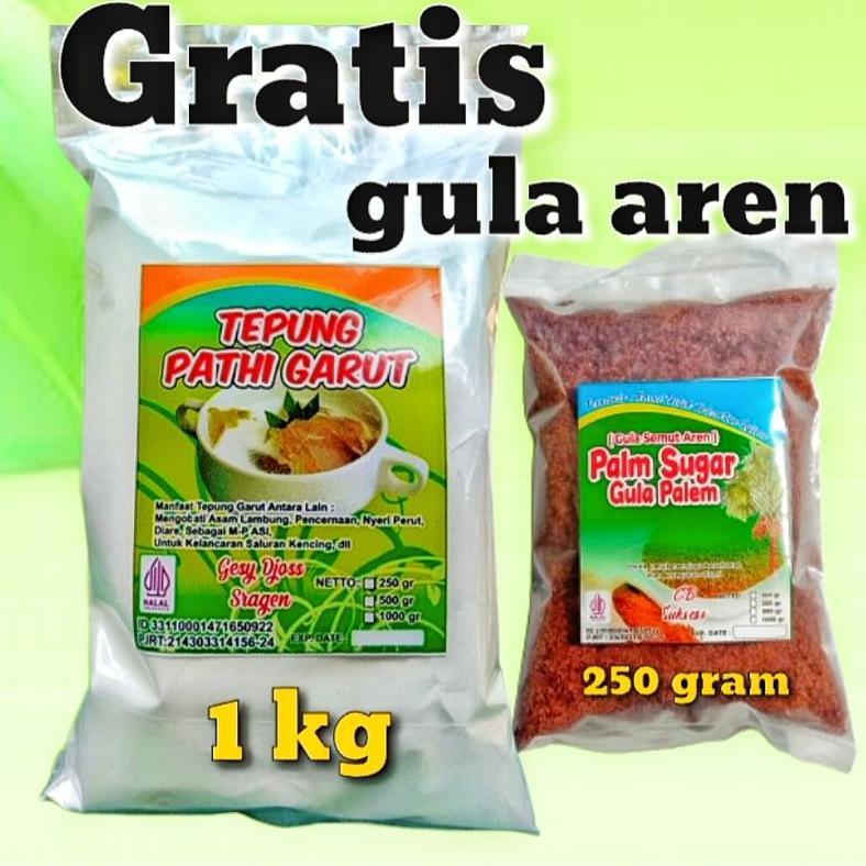 Tepung pati garut asli kualitas premium 1 kg gratis gula aren bubuk 250 gram [BPOM]