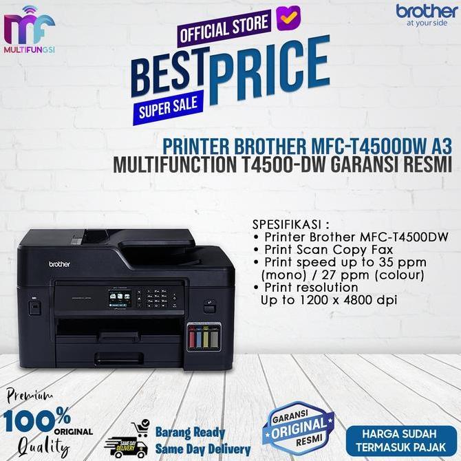 Terlaris Printer Brother Mfc-T4500Dw A3 Multifunction T4500-Dw Garansi Resmi