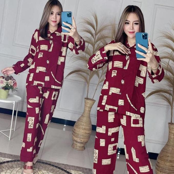 givazila_store - setelan wanita lengan panjang - one set tie dye - setelan piyama motif urat kayu - 