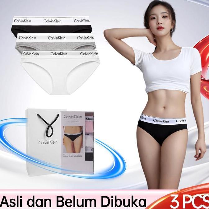 Calvin Klein Underwear Celana Dalam Wanita 3 Pcs Briefs Mid Waist Original Comfortable Paket Hemat K