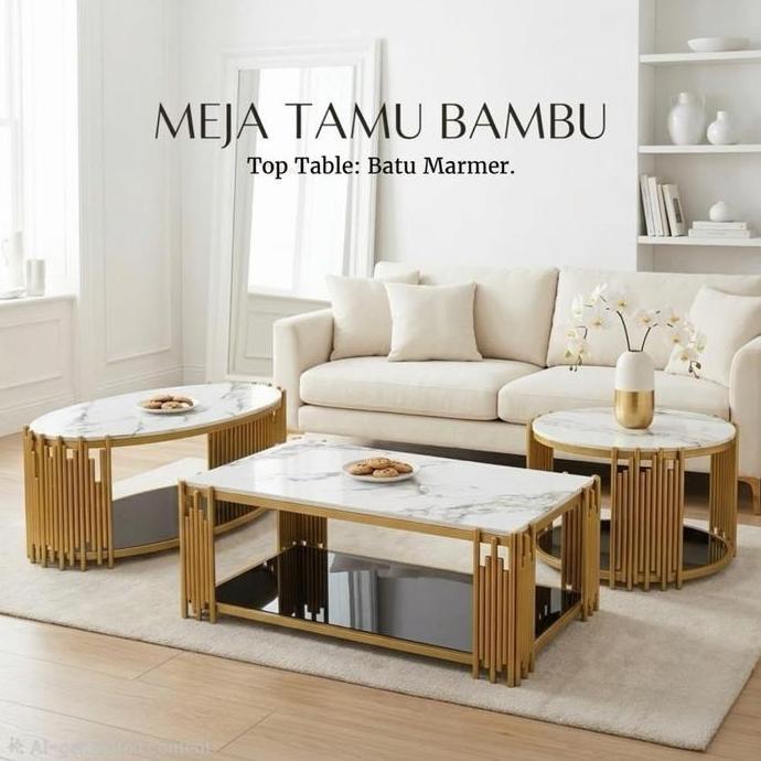 Terbaru Meja Tamu Marmer Coffee Table Marble Meja Tamu Marmer Bambu Meja Tamu Sudut Meja Sofa Minima
