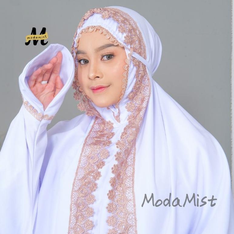 Limited Mukena Dewasa Terusan Putih Katun Mikro Renda Mewah