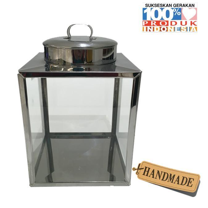 Toples Kaca Stainless Steel Segiempat Uk 20X25 Cm Handmade Kaleng Krupuk