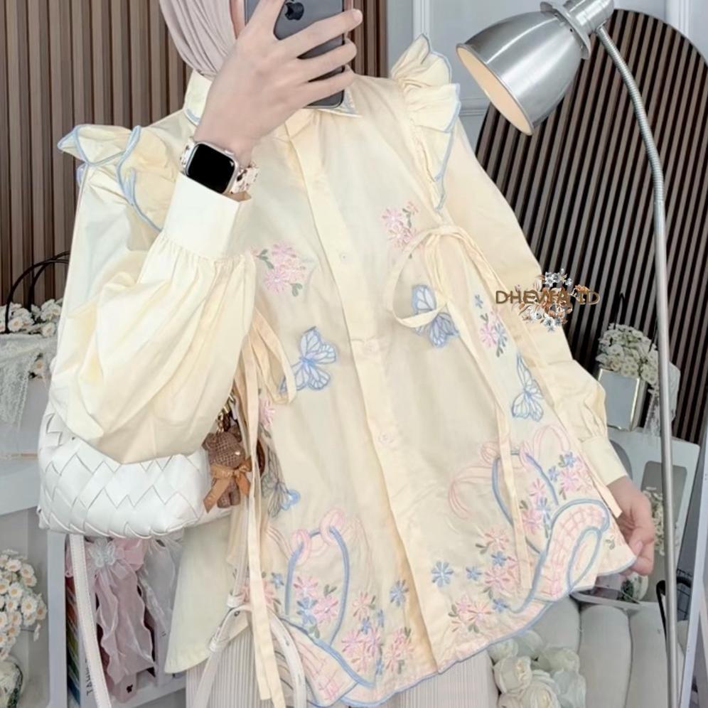 Murah  Dhivaa Blouse Wanita Ruffle Popline Motif Bordir Terbaru By Dhevia Id/Blouse Wanita Popline M