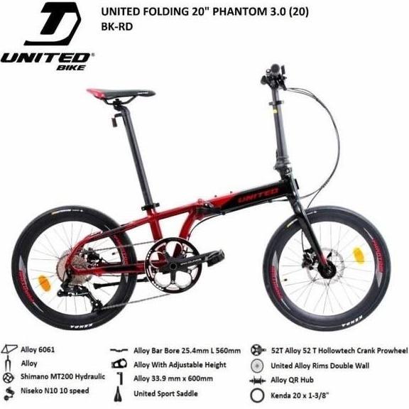 Sepeda lipat 20 Inch alloy United Phantom Rem Oli Hidrolik 10speed New