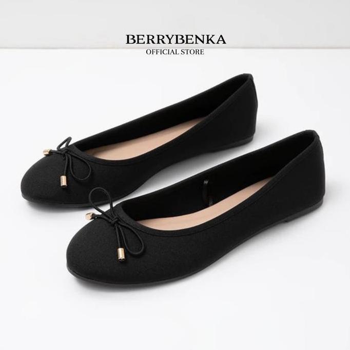 Berrybenka Sepatu Flatshoes Wanita Sofia Fana Bow Croco Denim Shimmer Flat Round Toe Tanpa Hak Cewek