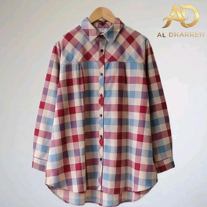 QIVARASHOP_ - AO DHARREN BLUS & KEMEJA JUMBO KATUN ATASAN WANITA KOTAK KOTAK LD 120 OVERSIZE