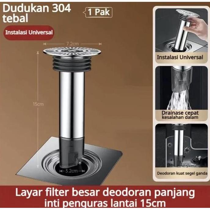 Inti Saluran Pembuangan Anti Bau Saringan Besar Panjang Ekstra 15cm Mudah Dipasang Tahan Lama