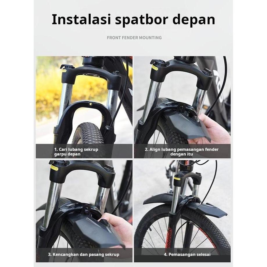 Spakbor Sepeda Depan & Belakang Universal 24-27.5 Inci: Pemasangan Mudah, Tahan Lama Anti Kotor Cipr