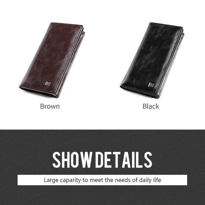 BOSTANTEN Dompet Lipat Panjang Pria Slot Kartu Kulit PU Warna Hitam/Kopi