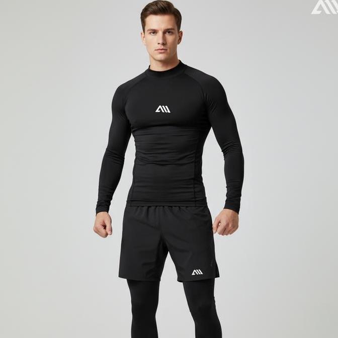 Memiaw89 - Ama 3 In 1 Stelan Olahraga Kaos Manset Baselayer Panjang Thumbolle + Celana Pendek Sepak 