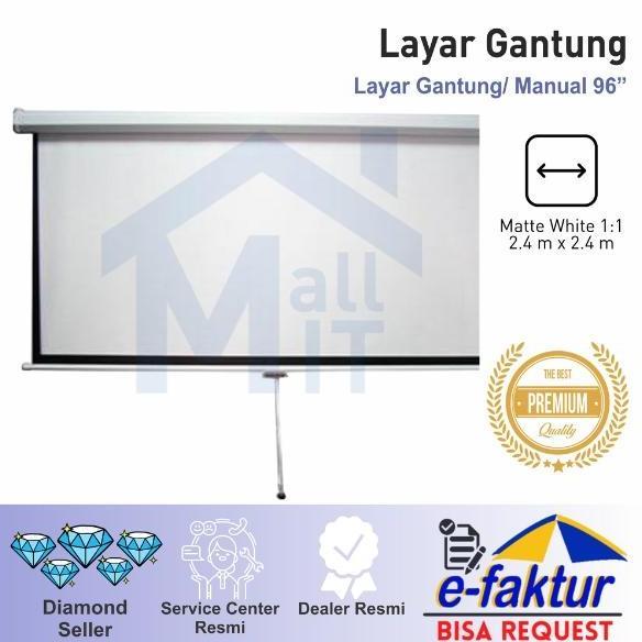 Layar Tripod Tripot Gantung Manual Layar Proyektor 96" X 96" 2.4M X 2.4M