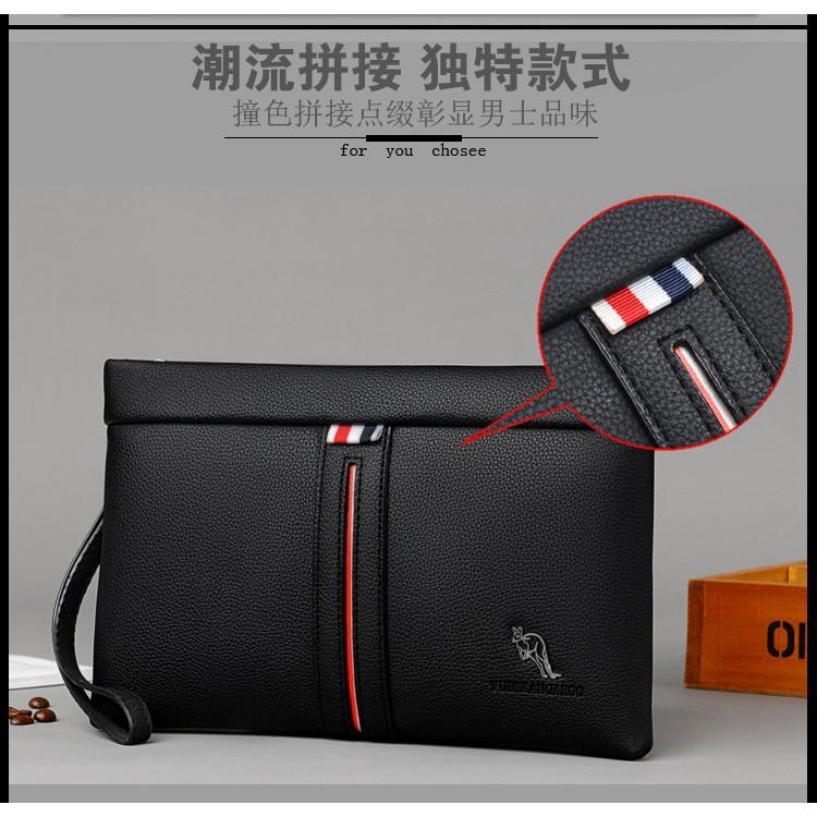 Yueskangaroo Clutch Bag Pria Handbag Kulit Import Tas Tangan Kerja Kantor Muat Tab 8 Inch Soft Leath