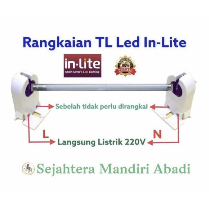 Ready Lampu TL Led 9 Watt In-Lite T8 Led Kaca 60cm Putih / Kuning