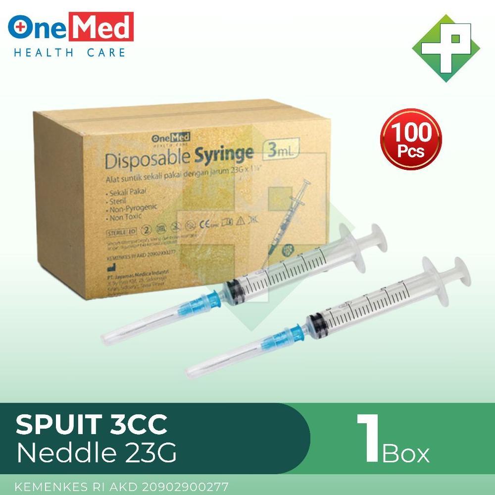 Onemed - Spuit 3cc Needle 23G | Syringe 3cc Box Isi 100 | PENTALOGY