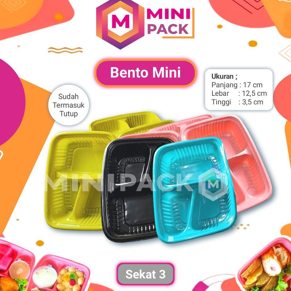 Bento Sekat 3 Warna Warni 17X12,5 Include + Tutup 17X12 Cm 17X13 Plastik Mika Kotak Sekat Meal Luch 