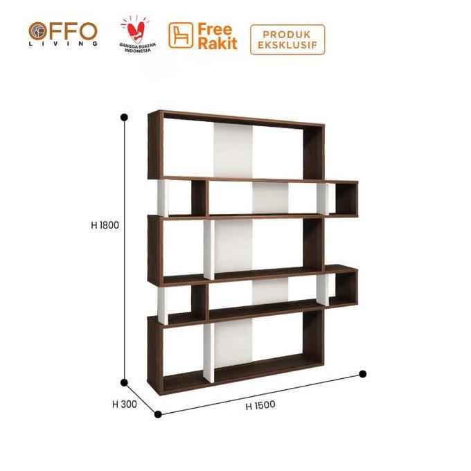 Offo Living - Rak Buku Elegan - Furniture Minimalis Rak Pembatas Ruangan -  Olive Bookshelf