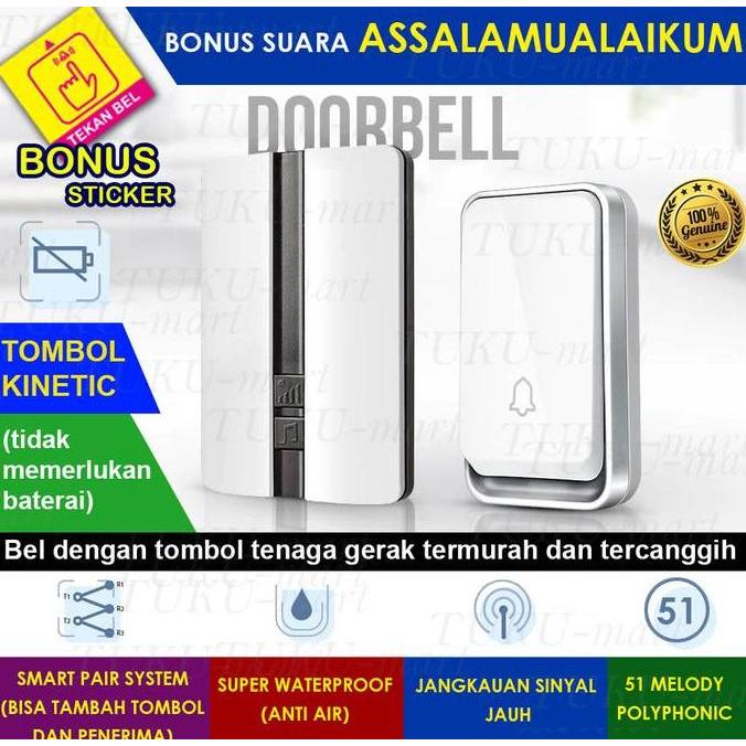 ZOGIN W33 Kinetik bel rumah bel pintu wireless Baterai Bell