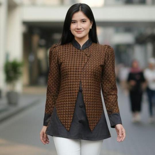 PROMO / Batik Solo Trendy - Blouse Batik Rinjani Atasan Wanita Katun Halus Lapis Furing TRIKOT Ori B