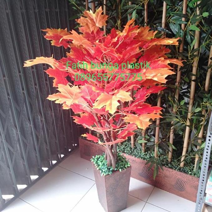 pohon hias maple oren,bunga artificial