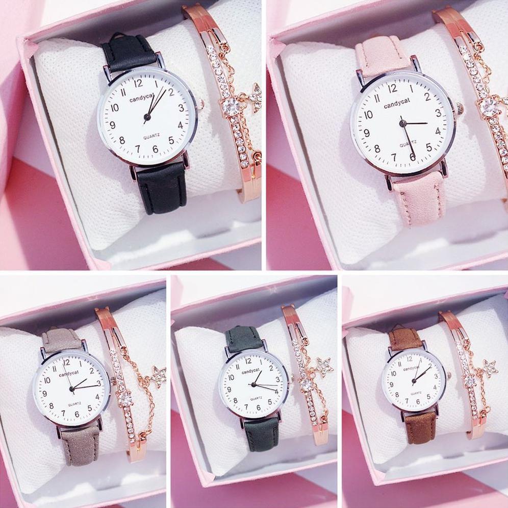 TERBARU Jam Tangan Casual Gaya Retro CandyCat Untuk Wanita Strap PU / Jam Tangan Wanita Casual