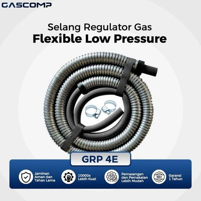 GASCOMP Selang Regulator Gas Metal Anti Tikus dan Anti Karat Selang Gascomp GRP 4E (HP 1.8M) Selang 