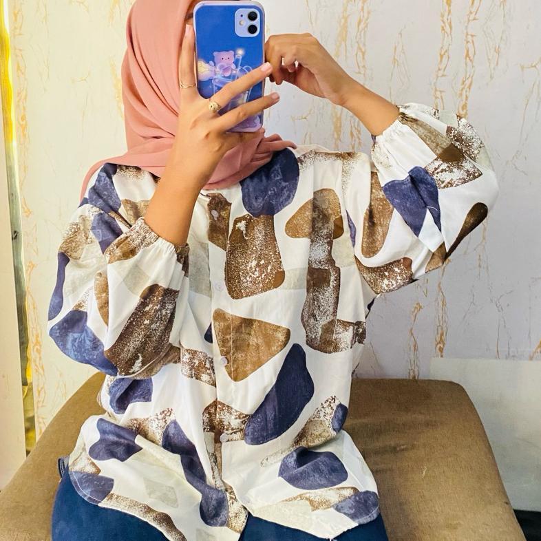 PREMIUM Blouse atasan rayon kerah sanghai lengan panjang balon KEKINIAN