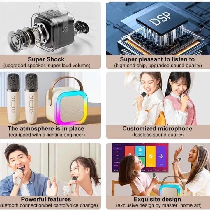 BESTPROMO Speaker Mini Bluetooth 2 Mic 1 Set Full Bass Portable Wireless Karaoke Bisa Dihubungkan Ke