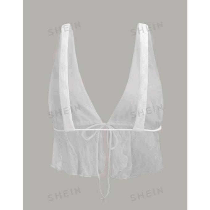 SHEIN ICON Tie Front Open Back Textured Tank Top