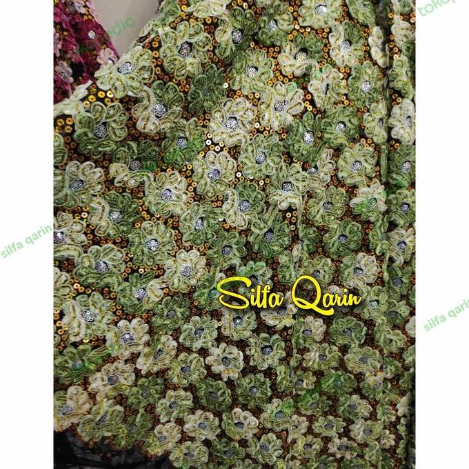kain tile flower payet sequeen / bahan kain tile bunga timbul