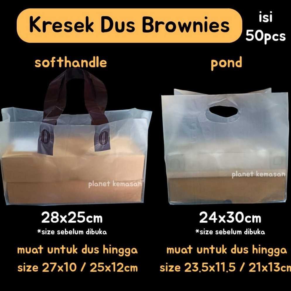 NEW [ISI 50 pc] tas plastik brownies amanda tas brownies tas PLASTIK SOFT HANDLE PLASTIK BRONIS plas
