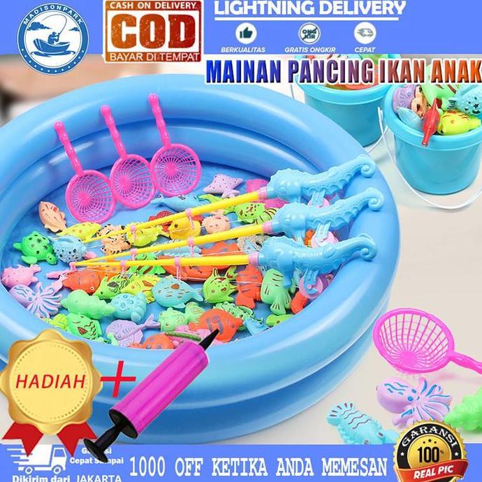 Kids Mainan Pancing Ikan Anak-anak 50pcs MAINAN PANCING IKAN MAGNET DAN KOLAM PANCINGAN MAGNET ANAK 