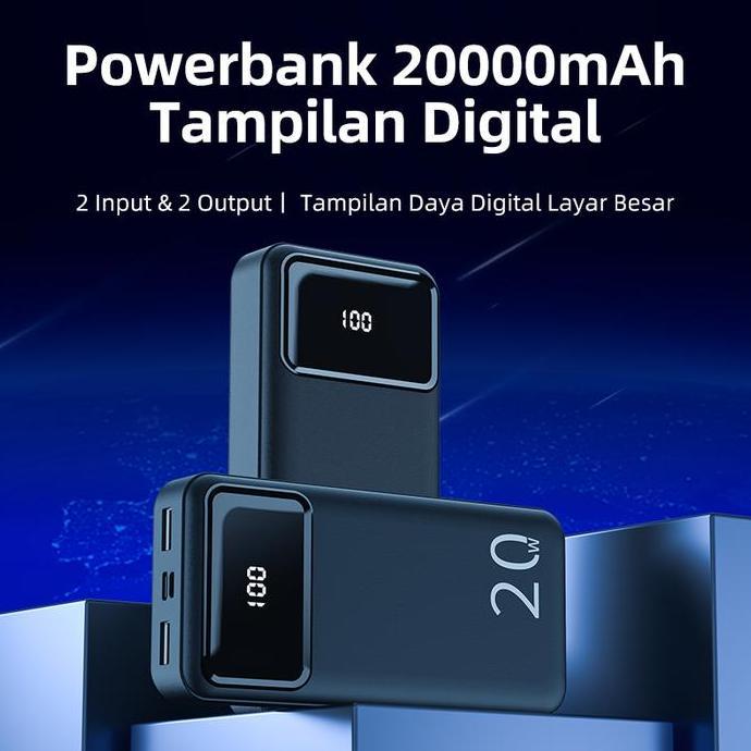 Paor- Basike Powerbank 20000 Mah Power Bank Fast Charging Mini Lcd