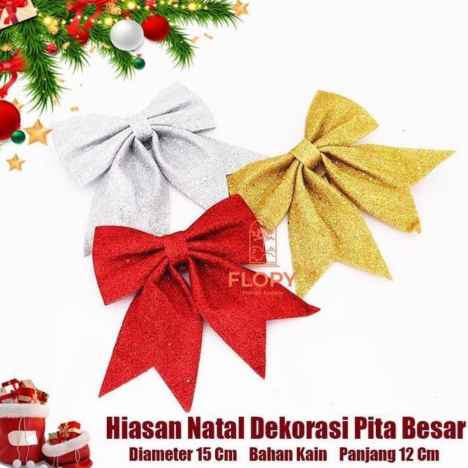 [ FLOPY ] Hiasan Natal Dekorasi Pita Besar dan Kecil  / Hiasan Pohon Natal / Ornamen Natal / Perleng