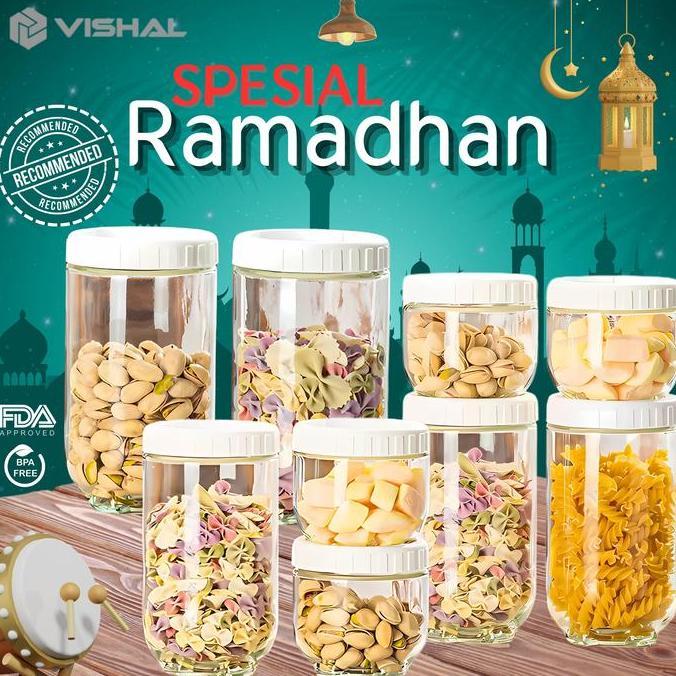 VISHAL  4 IN 1 TOPLES KACA SET CANISTER - TOPLES SATUAN / SEAL SNACK JAR / TOPLES