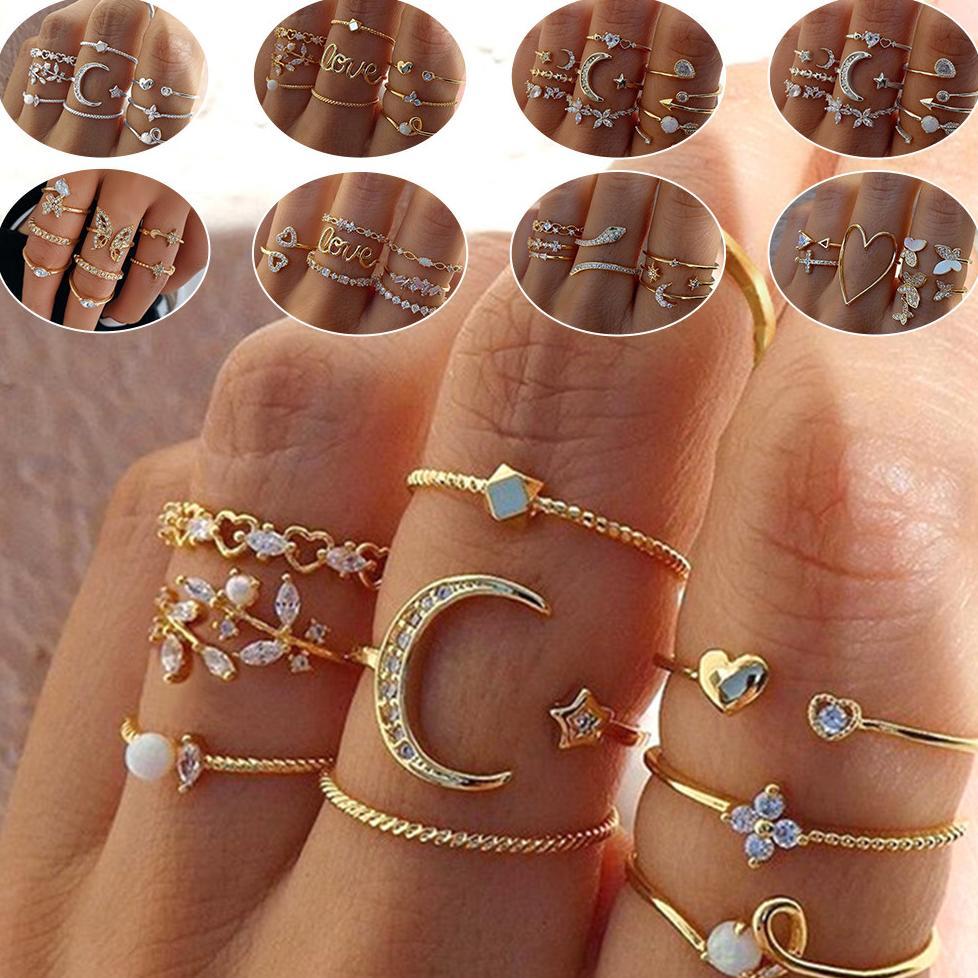 HOT Set Ring Cincin Wanita Perhiasan Aksesori Zircon Korea / Batu Cincin Mata Kucing KEKINIAN