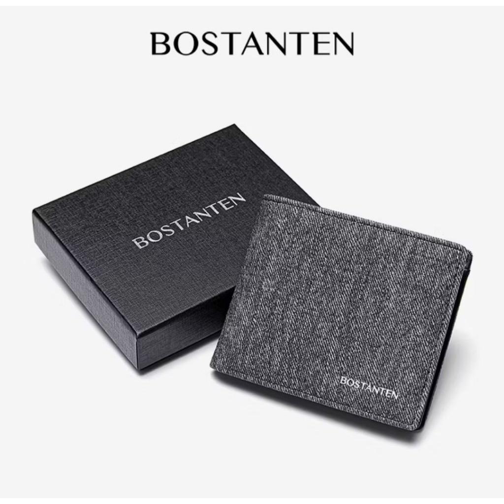 Bostanten Dompet Pria Koin Ritsleting Kulit Pu/Model Lainnya Dompet Lipat Pria Bahan Kulit Sapi Asli
