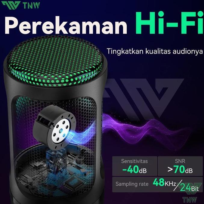 Tnw K18 Microphone Condenser Usb Type-C Mikrofon With Rgb Dynamic MicCondenser Zero Latency Untuk Pc