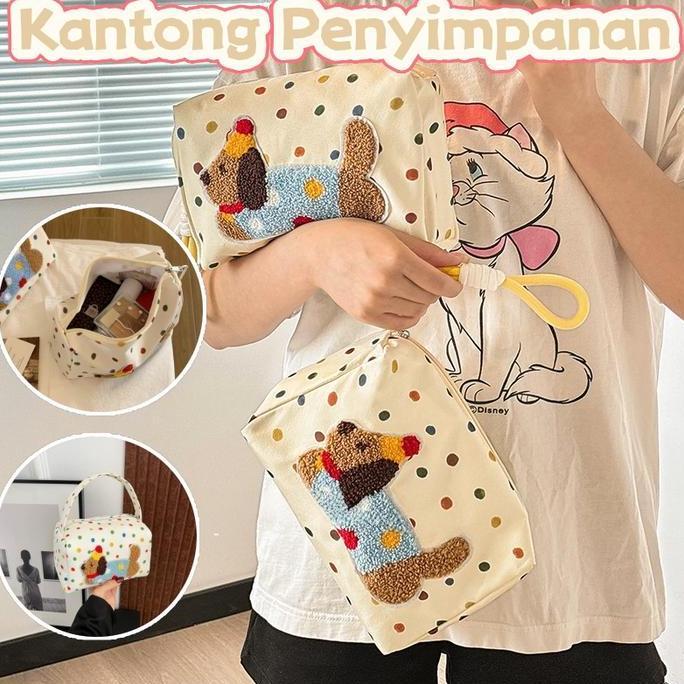 BOWATA Tas riasan anjing polka dot/Mini Tas Kosmetik Travel Kawaii Yang Lucu/Tas perlengkapan mandi 
