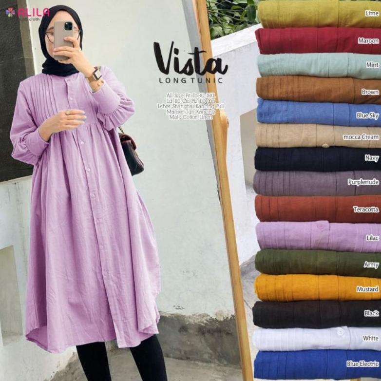 TERLARIS Vista Long Tunik Bahan Cotton Linen Import Ori Berlabel ALILA/Long Tunik Katun Polos Ld 110