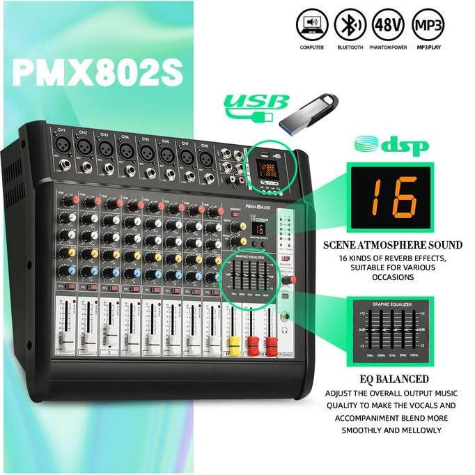 NEW BAXS Mixer Audio Profesional PMX802S 8sound strip built-in 650 watt power amplifier * 2 saluran 