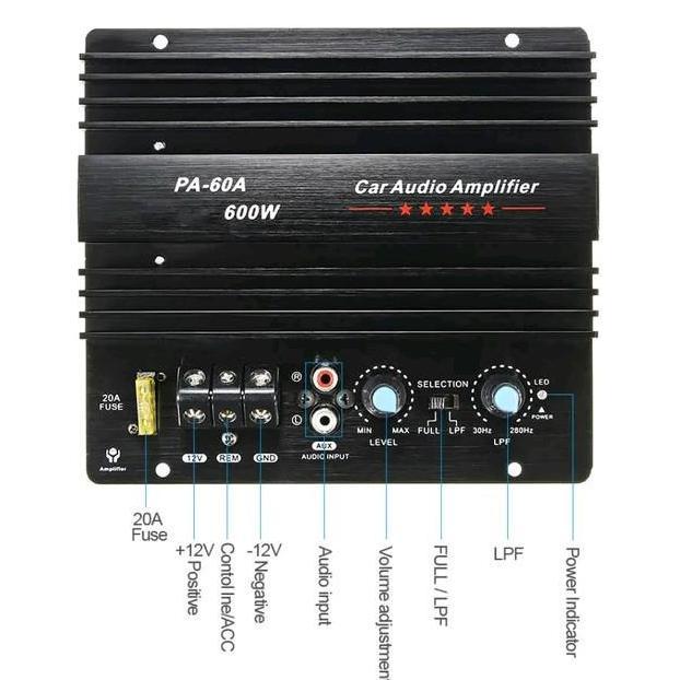 Power Amplifier Mobil Monoblok Power Subwoofer 12V 600W PA-60A
