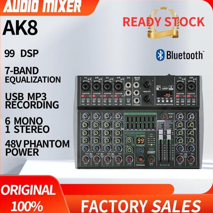 AIBEDO AK 4 /6/8 Saluran Mixer Audio Profesional Dapat dihubungkan ke catu daya mobil 12v 99 DSP USB