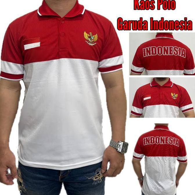 Kaos Kerah Merah Putih / Baju Merah Putih Logo Garuda Indonesia / Polo Shirt Logo Bordir Garuda / Ka