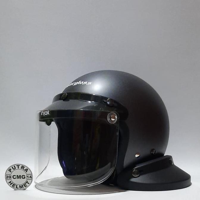 PAKET HELM CARGLOSS ORIGINAL RETRO ABU DOFF KACA DATAR FLAT CEMBUNG Classic