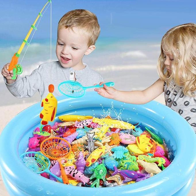 Kit- Mainan Pancing Ikan Anak-Anak 50Pcs Mainan Pancing Ikan Magnet Dan Kolam Pancingan Magnet Anak 