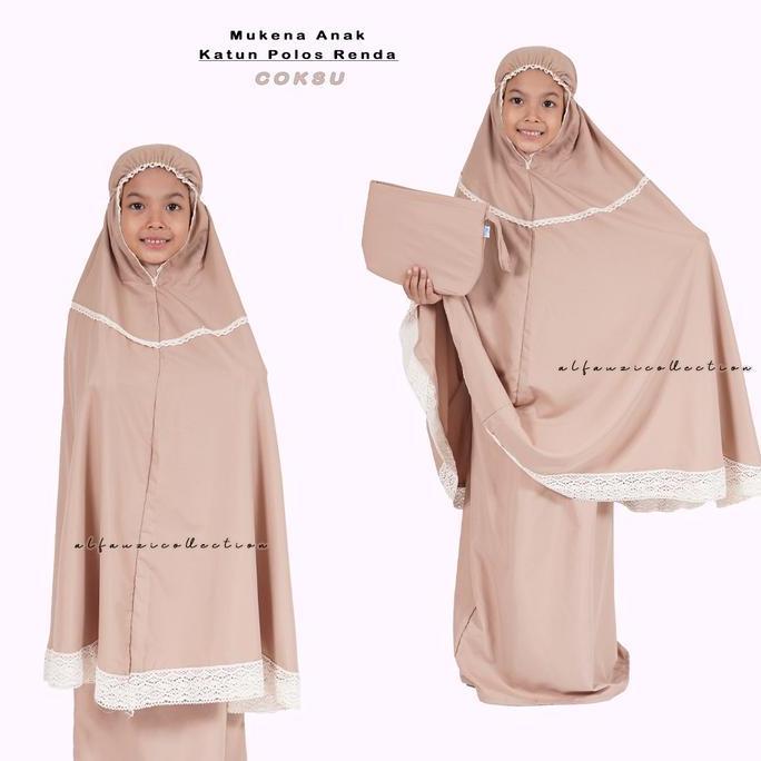 Mukena Katun Polos Renda / Mukena Anak Katun Polos Premium