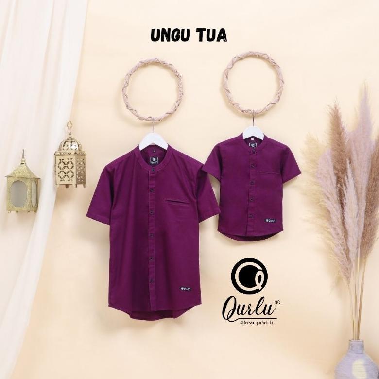 QURLU - KEMEJA KOKO DEWASA / ANAK WARNA UNGU TUA ( BAJU COUPLE AYAH DAN ANAK LAKI LAKI ) BAJU KOKO P