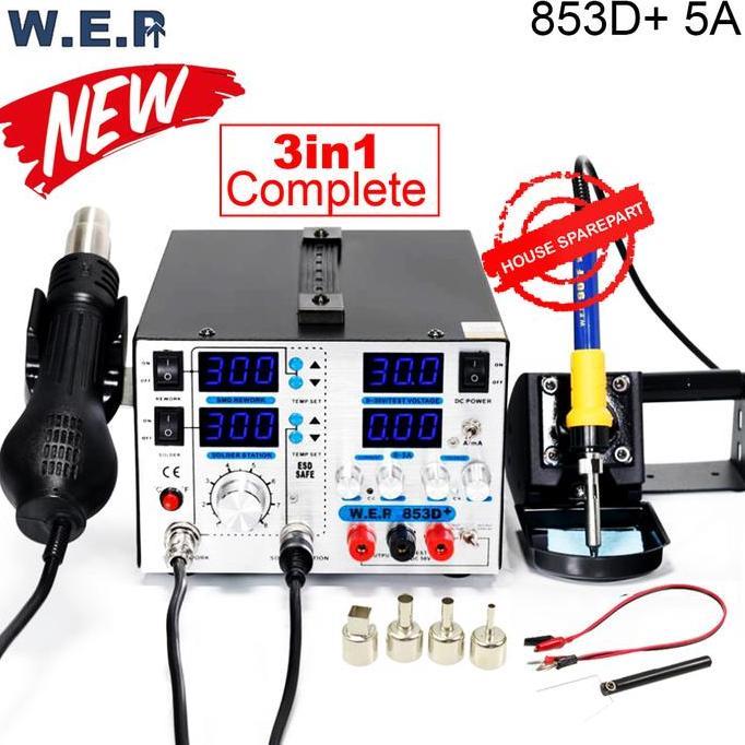 WEP 853D+ Stasiun Solder 5-in-1 800W Desktop Blower Uap + Power Supply